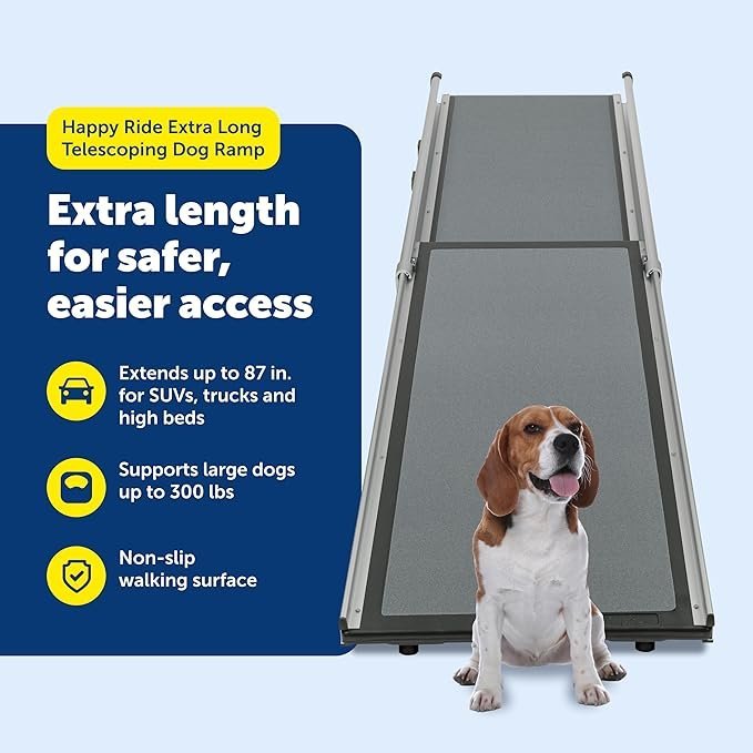 petsafe happy ride compact telescoping dog ramp portable pet ramp for cars, trucks & suvs with adjustable sizing non slip design lightweight pet mobility assistance extra long petsafe happy ride compact telescoping dog ramp portable pet ramp for cars, trucks & suvs with adjustable sizing non slip design lightweight pet mobility assistance extra long
