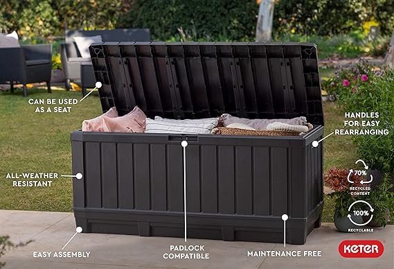 patiozen 100 gallon resin deck box, lockable patio outdoor storage box for furniture, garden tools and tools storage, waterproof outside storage boxes black patiozen 100 gallon resin deck box, lockable patio outdoor storage box for furniture, garden tools and tools storage, waterproof outside storage boxes black