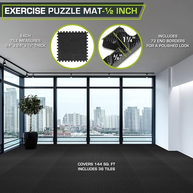 prosourcefit puzzle exercise mat ½ in, eva interlocking foam floor tiles for home gym, water resistant mats workout equipment, floor padding for kids, black, 24 in x 24 in x ½ in, 144 sq ft 36 tiles prosourcefit puzzle exercise mat ½ in, eva interlocking foam floor tiles for home gym, water resistant mats workout equipment, floor padding for kids, black, 24 in x 24 in x ½ in, 144 sq ft 36 tiles