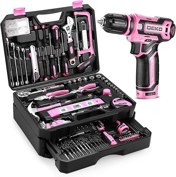 pink tool kit box drill set:dekopro home mechanic toolbox with 12v power cordless drill hand repair tools sets combo kits storage organizer drawer case for men & women pink tool kit box drill set:dekopro home mechanic toolbox with 12v power cordless drill hand repair tools sets combo kits storage organizer drawer case for men & women