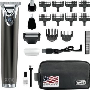 wahl usa stainless steel lithium ion 2.0+ slate beard trimmer for men electric shaver, nose ear trimmer, rechargeable all in one men's grooming kit model 9864