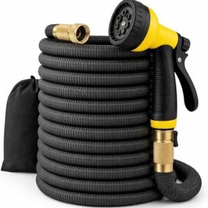 j&b xpandahose 150ft expandable garden hose – ultra strong 3750d, 4 layer latex core, brass 3/4" connectors, 10 pattern nozzle & storage bag – lightweight, kink reducing, leak resistant