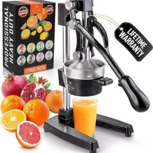 zulay kitchen cast iron juicer easy to clean heavy duty manual juicer, professional citrus juicer stainless steel lemon squeezer manual citrus press & orange squeezer orange juicer (black)