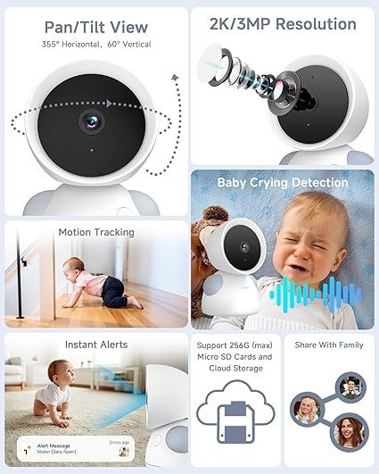 arenti baby monitor with 2 cameras, 2k/3mp wifi 6 camera and audio, 5 inch wireless screen, smartphone app, super night vision, crying detection, auto tracking, temp&humidity sensor (d3 set) arenti baby monitor with 2 cameras, 2k/3mp wifi 6 camera and audio, 5 inch wireless screen, smartphone app, super night vision, crying detection, auto tracking, temp&humidity sensor (d3 set)