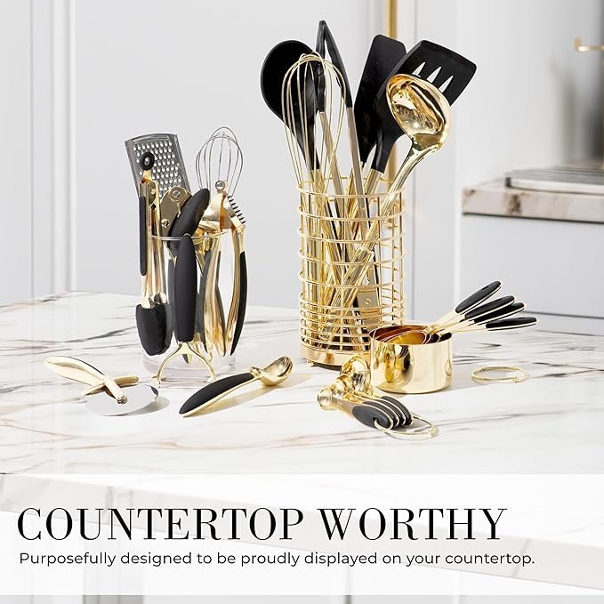 black and gold kitchen utensils set 23 piece luxury kitchen accessories includes gold measuring cups, spoons, silicone cooking utensils and tools for baking, cooking, and stylish kitchen decor black and gold kitchen utensils set 23 piece luxury kitchen accessories includes gold measuring cups, spoons, silicone cooking utensils and tools for baking, cooking, and stylish kitchen decor