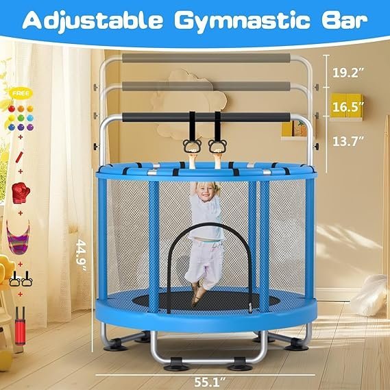 zcmhaxj 55" trampoline for kids with enclosure, 440lbs capacity indoor & outdoor toddler trampoline with adjustable gymnastics bar & toys, for boys & girls zcmhaxj 55" trampoline for kids with enclosure, 440lbs capacity indoor & outdoor toddler trampoline with adjustable gymnastics bar & toys, for boys & girls