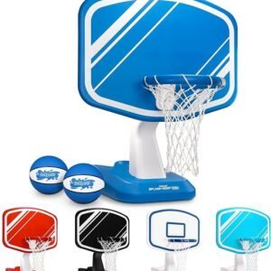 gosports splash hoop swimming pool basketball game, includes poolside water basketball hoop, 2 balls and pump – choose your style