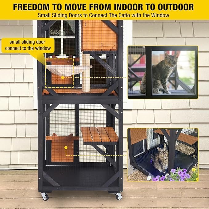 aivituvin cat house window catio outdoor cat enclosure mobile kitty shelter on wheels pet cage with resting box,hammocks,waterproof cover aivituvin cat house window catio outdoor cat enclosure mobile kitty shelter on wheels pet cage with resting box,hammocks,waterproof cover