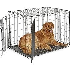 midwest homes for pets 42 inch icrate for large breeds, 71 90 lbs, double door folding dog crate with divider panel, leak proof tray & secure latches, portable, durable & easy to assemble