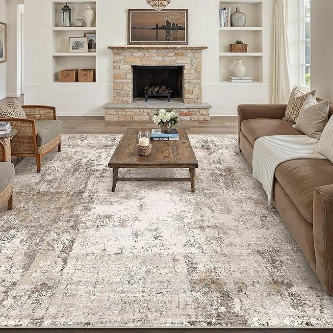 8x10 washable area rug brown grey abstract non slip soft low pile rug for living room bedroom dining room office neutral modern indoor large throw carpet for home decor visit the wondrg store