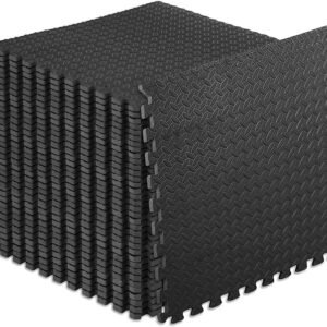 prosourcefit puzzle exercise mat ½ in, eva interlocking foam floor tiles for home gym, water resistant mats workout equipment, floor padding for kids, black, 24 in x 24 in x ½ in, 144 sq ft 36 tiles