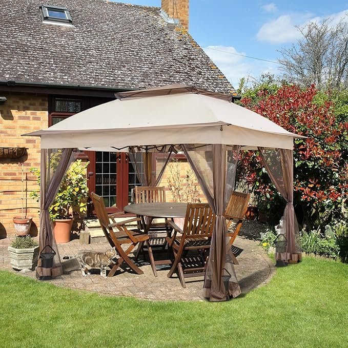 coos bay 11x11 pop up gazebo with mesh netting, instant outdoor canopy tent, water resistant shelter with upf 50+ uv protection, 121 sq ft coverage, beige coos bay 11x11 pop up gazebo with mesh netting, instant outdoor canopy tent, water resistant shelter with upf 50+ uv protection, 121 sq ft coverage, beige