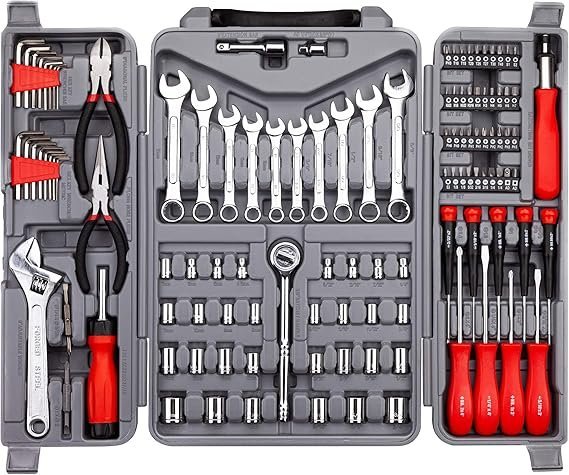 cartman 205 piece ratchet wrench tool set 1/4" & 3/8" & 1/2" drive with sae/metric sockets kit in plastic toolbox cartman 205 piece ratchet wrench tool set 1/4" & 3/8" & 1/2" drive with sae/metric sockets kit in plastic toolbox