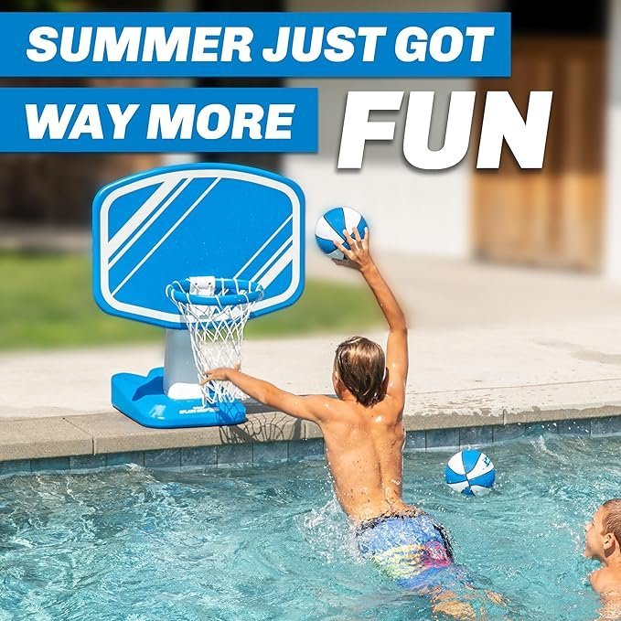 gosports splash hoop swimming pool basketball game, includes poolside water basketball hoop, 2 balls and pump – choose your style gosports splash hoop swimming pool basketball game, includes poolside water basketball hoop, 2 balls and pump – choose your style