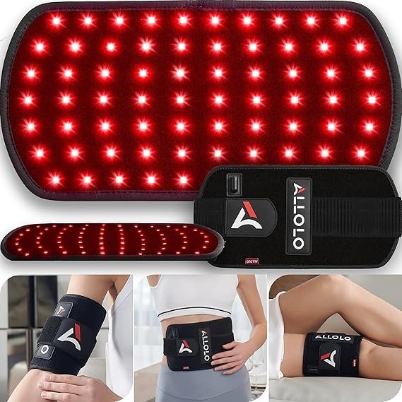 allolo red light therapy for body, 3 in 1 leds red light therapy belt with timer remote control, 660nm&850nm infrared light therapy pad for body waist shoulder knee, 70pcs led 12.6"*6.3" large area