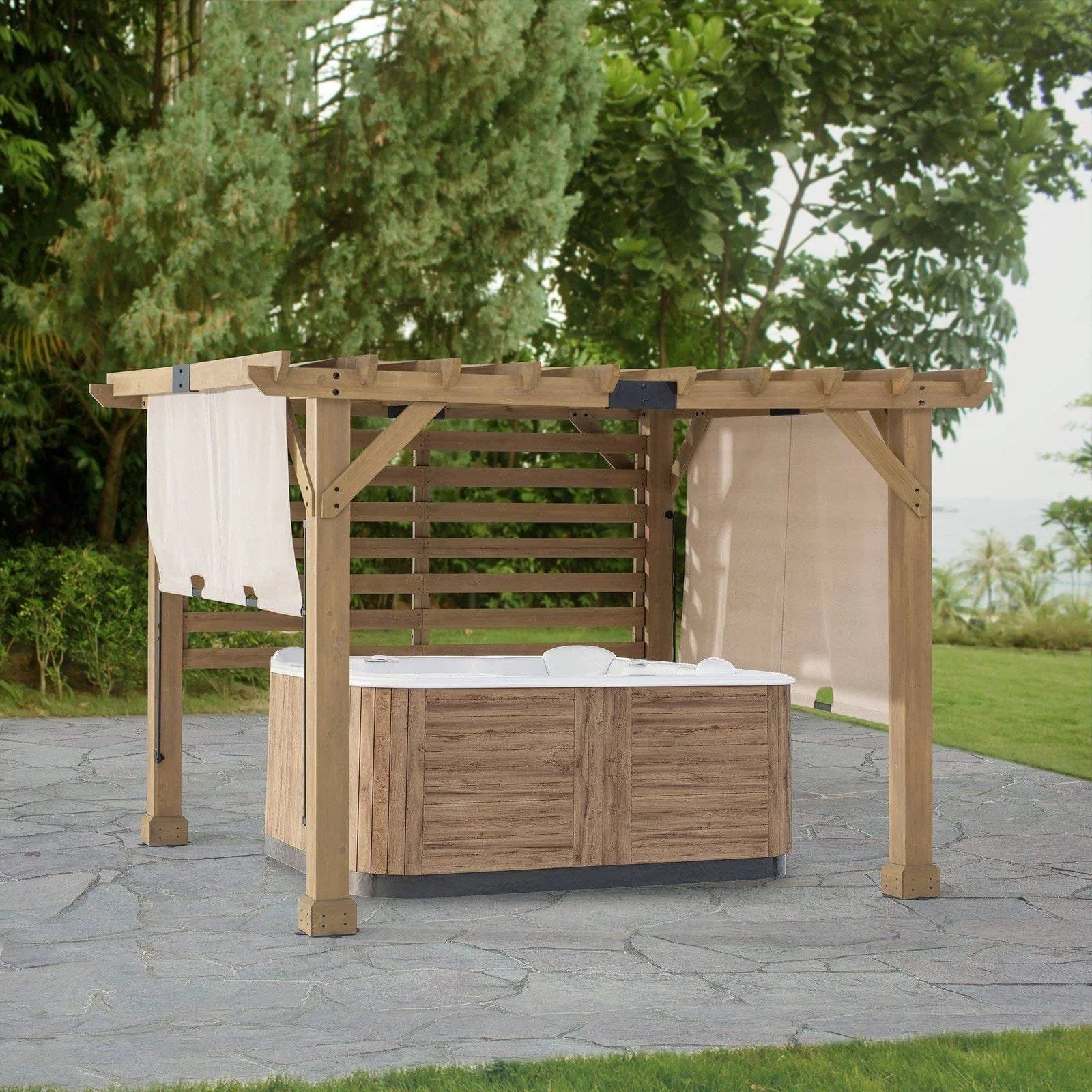 summercove 11 ft. x 10 ft. tan cedar frame wood pergola with adjustable canopy