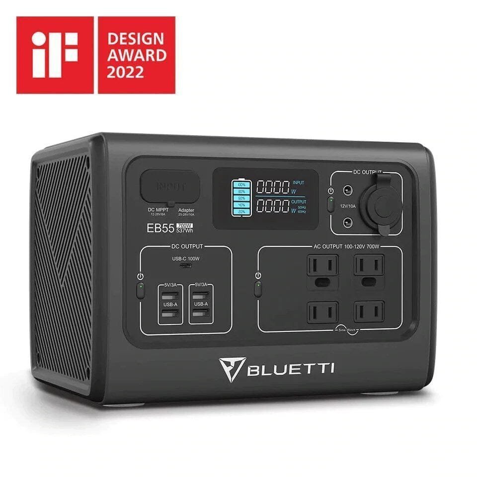 bluetti eb55 700w portable power station solar generator 537wh