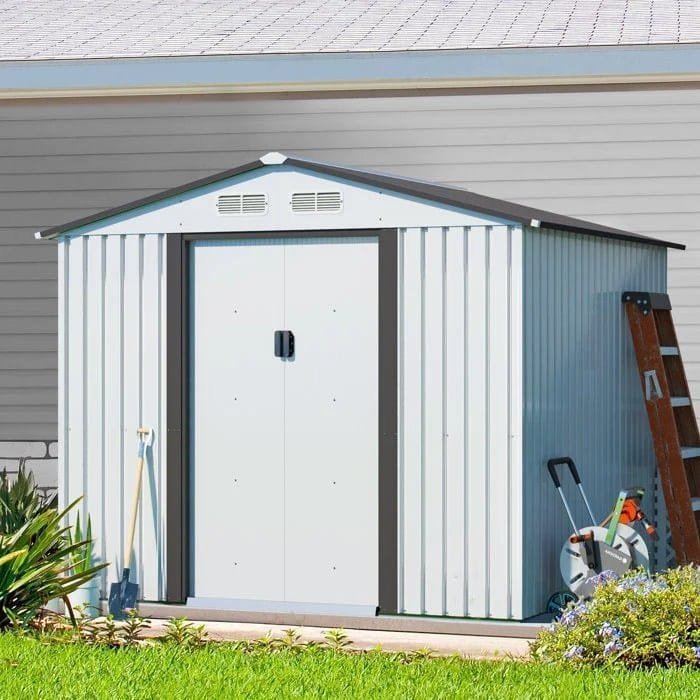 8’ x 8’ outdoor gable steel storage shed white & gray 8’ x 8’ outdoor gable steel storage shed white & gray