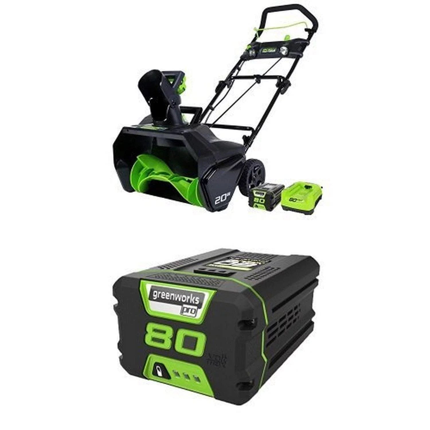 greenworks pro 80v 20 inch cordless snow thrower 2ah battery & charger included with extra 80v 2.0ah lithium ion battery greenworks pro 80v 20 inch cordless snow thrower 2ah battery & charger included with extra 80v 2.0ah lithium ion battery