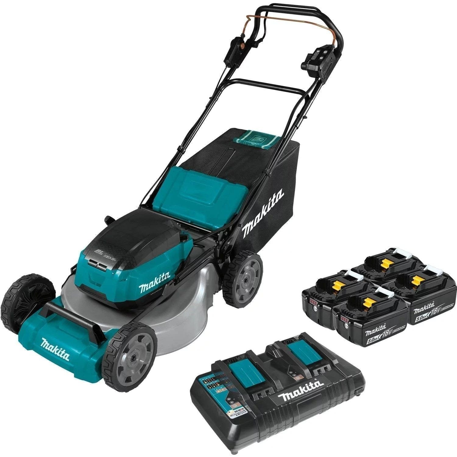 21 in. 18 volt x2 (36 volt) lxt lithium ion cordless walk behind self propelled lawn mower kit with 4 batteries (5.0 ah)