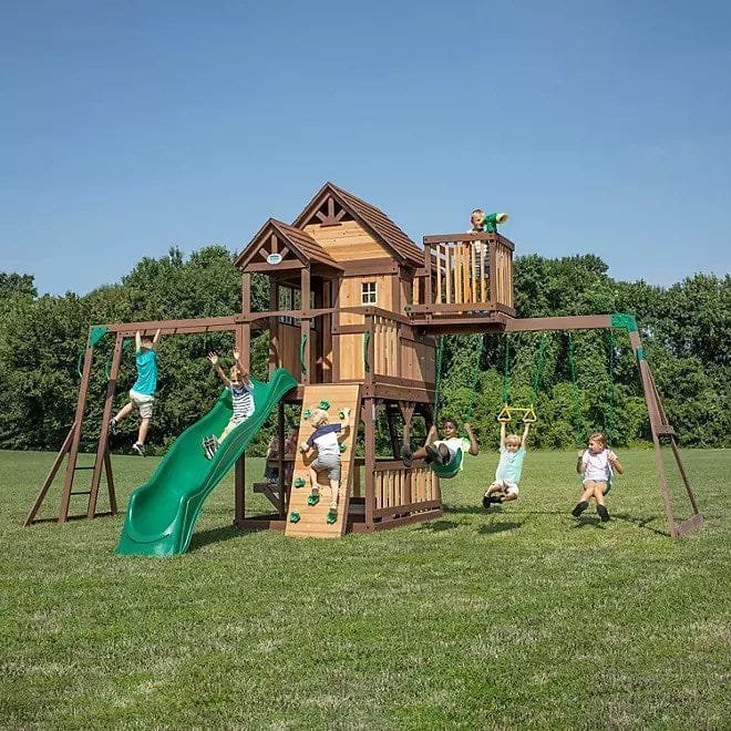 backyard discovery skyfort ii cedar swing set/playset