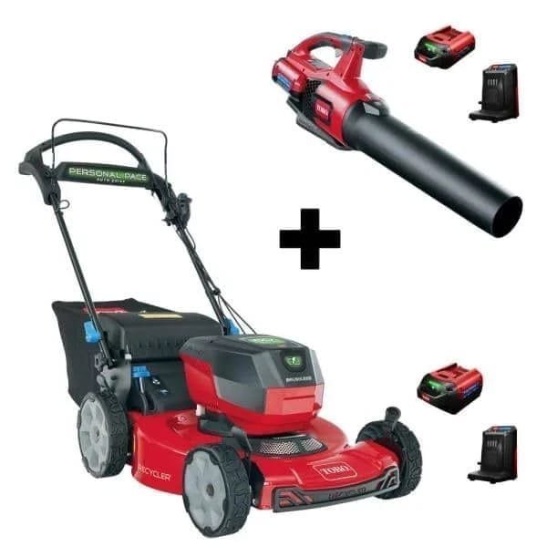 flex force 60v cordless 2 tool combo kit 22 in. recycler walk behind lawn mower & leaf blower w/charger & batteries