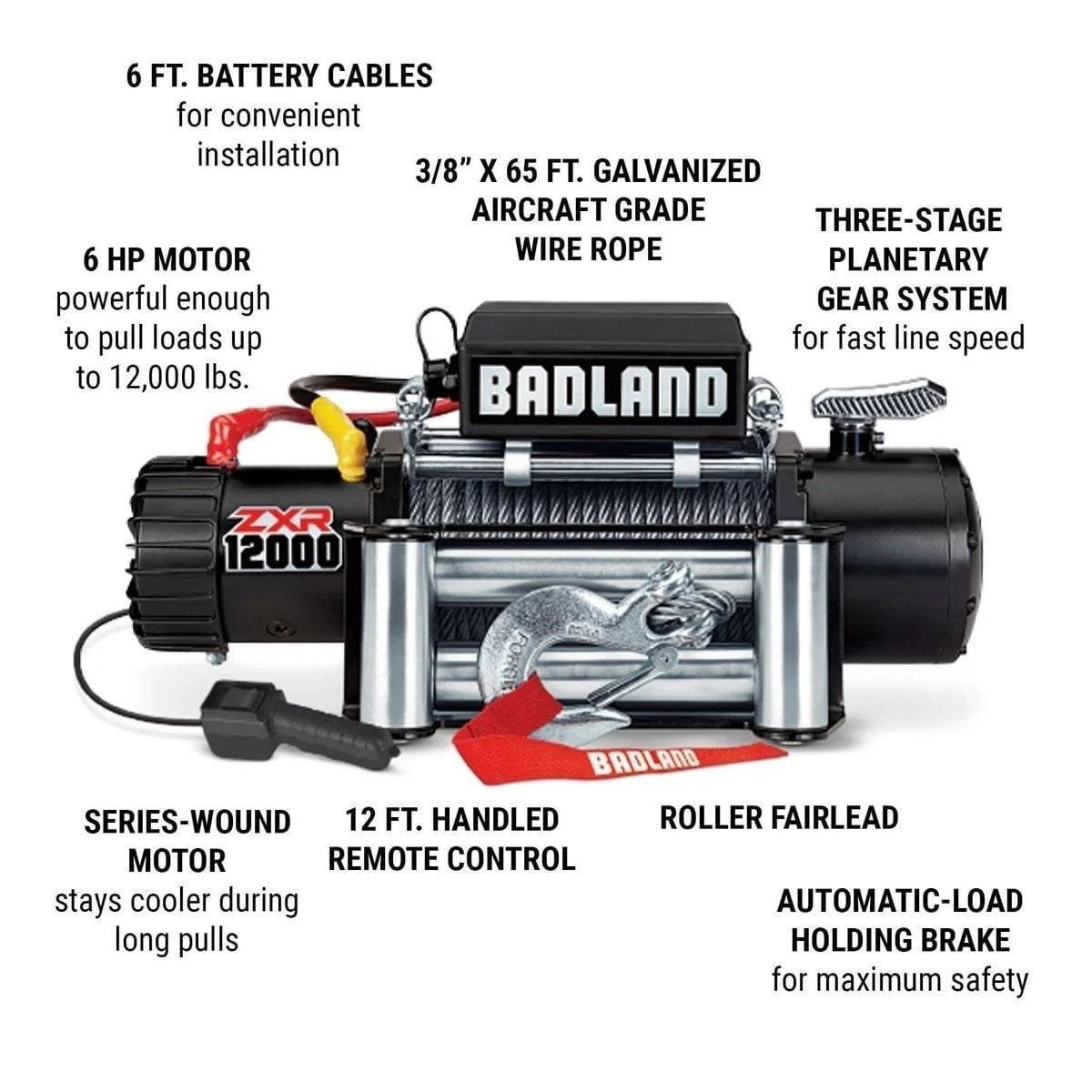 badland zxr 12,000 lb. winch with wire rope badland zxr 12,000 lb. winch with wire rope