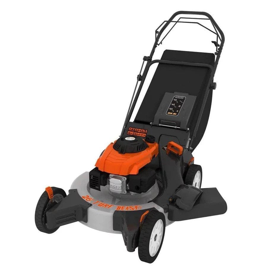 26 in. 208 cc gas walk behind 3 in 1 wide area self propelled lawn mower, rear wheel drive with blade brake clutch