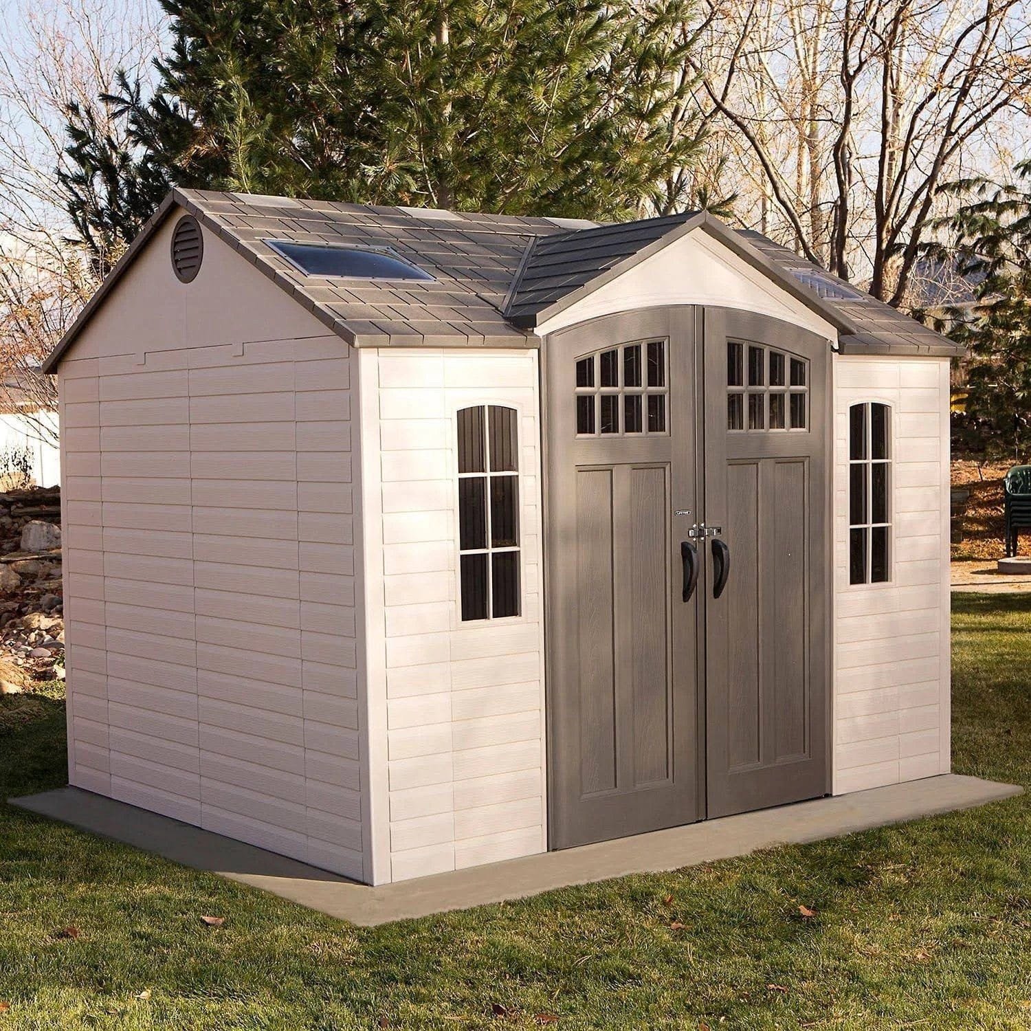 lifetime 10ft x 8ft outdoor storage shed with carriage doors