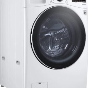 lg – 5.0 cu. ft. high efficiency stackable smart front load washer with steam and built in intelligence – white