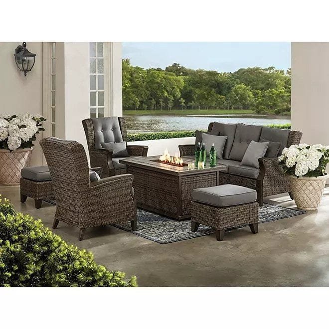 newcastle 6 piece patio deep seating set with fire pit – smoke – member’s mark newcastle 6 piece patio deep seating set with fire pit – smoke – member’s mark