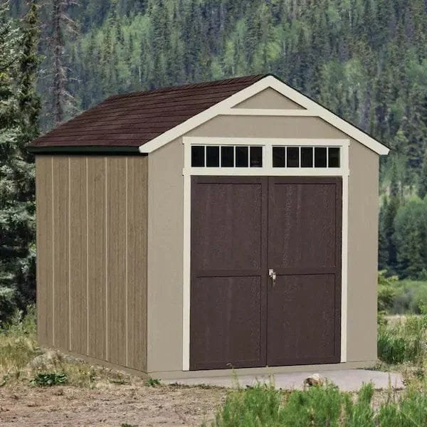 8 ft. x 12 ft. outdoor wood storage shed with transom windows and wrap around loft