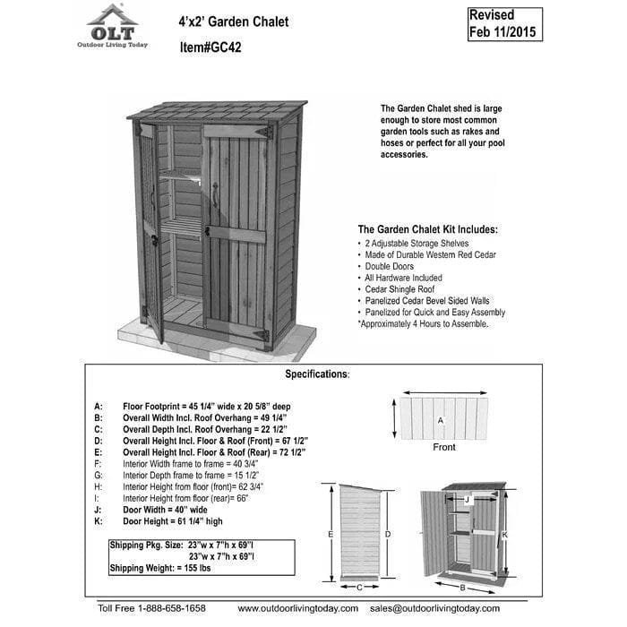 4 ft. w x 2 ft. d garden chalet cedar wood tool shed 4 ft. w x 2 ft. d garden chalet cedar wood tool shed